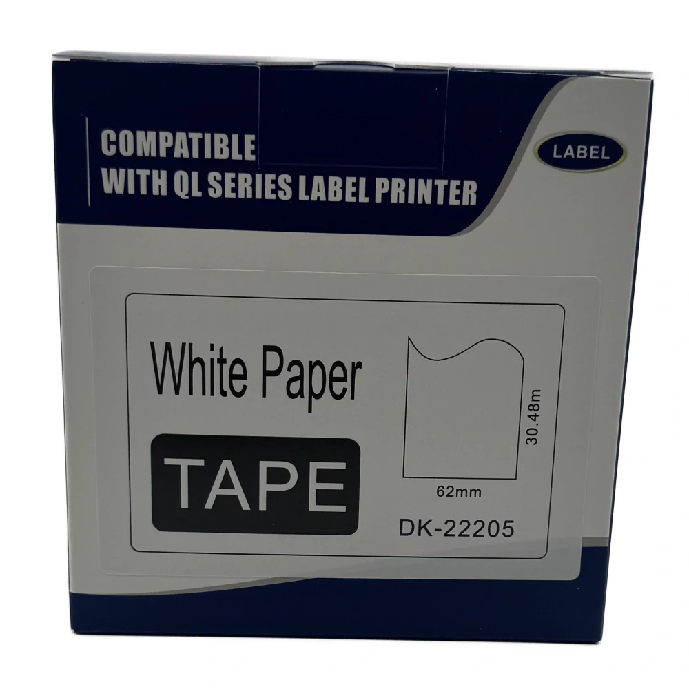 Štítky / etikety pro tiskárny BROTHER QL - typ DK-22205 – 62 mm x 30,48 m - bílá, papírová samolepící role (kompatibilní)