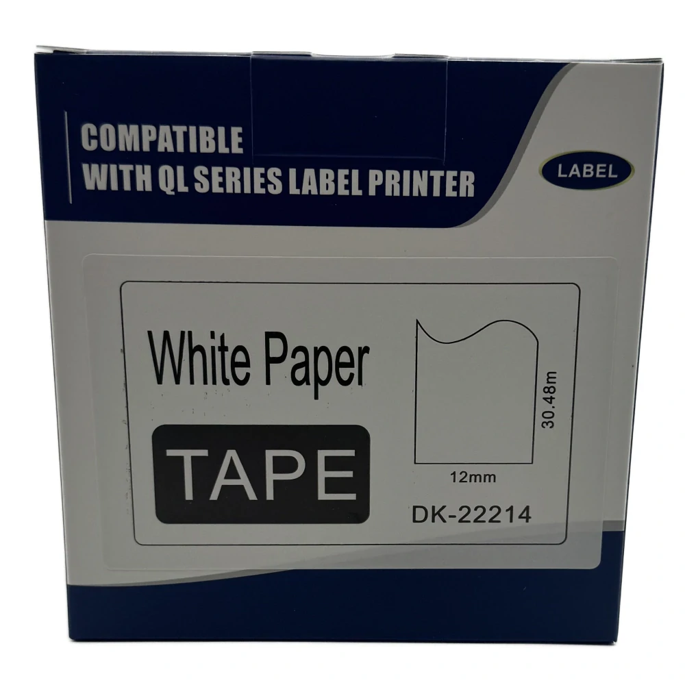 Štítky / etikety pro tiskárny BROTHER QL - typ DK-22214 – 12 mm x 30,48 m - bílá, papírová samolepící role (kompatibilní)