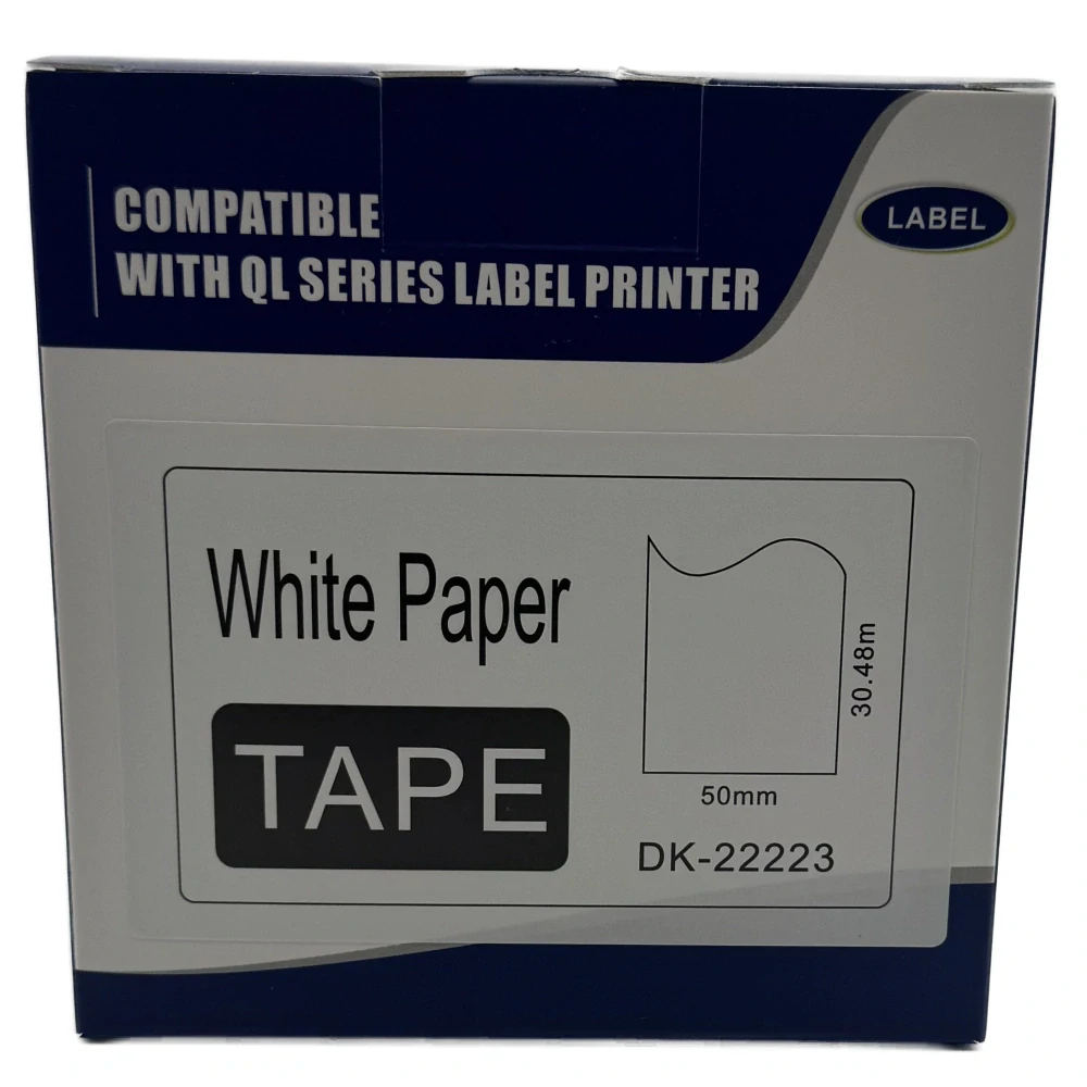 Štítky / etikety pro tiskárny BROTHER QL - typ DK-22223 – 50 mm x 30,48 m - bílá, papírová samolepící role (kompatibilní)