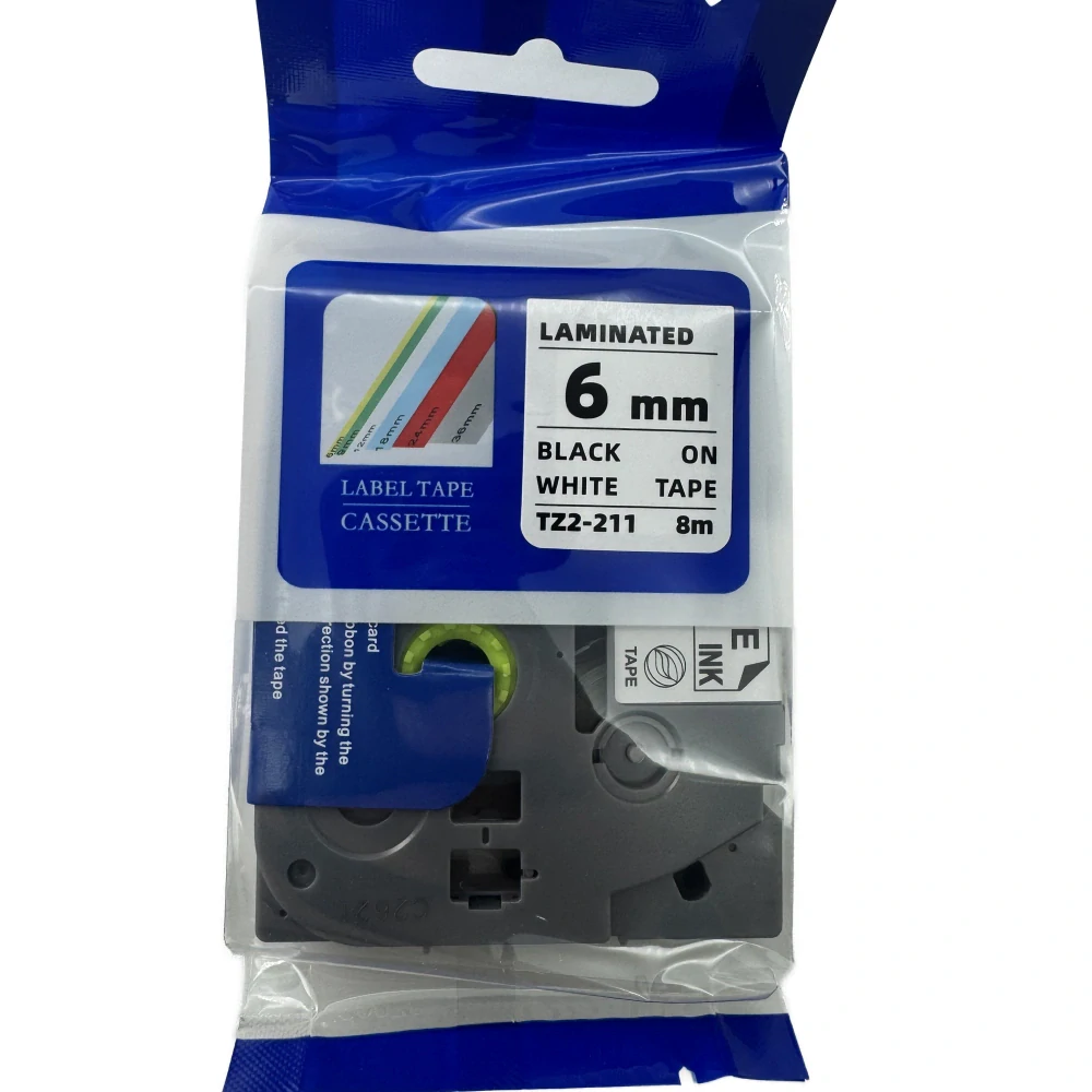 Páska pro štítkovače BROTHER – typ TZe 211 – 6 mm, černý tisk / bílý podklad (kompatibilní)